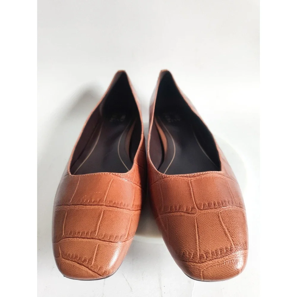 New Naturalizer Flats 12 Croc Embossed Leather Square Toe Brown Professional